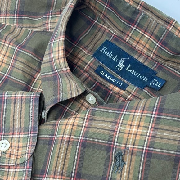 Ralph Lauren Classic Fit Shirt XL Olive Brown Red Plaid Button Down Long Sleeve - Picture 1 of 6